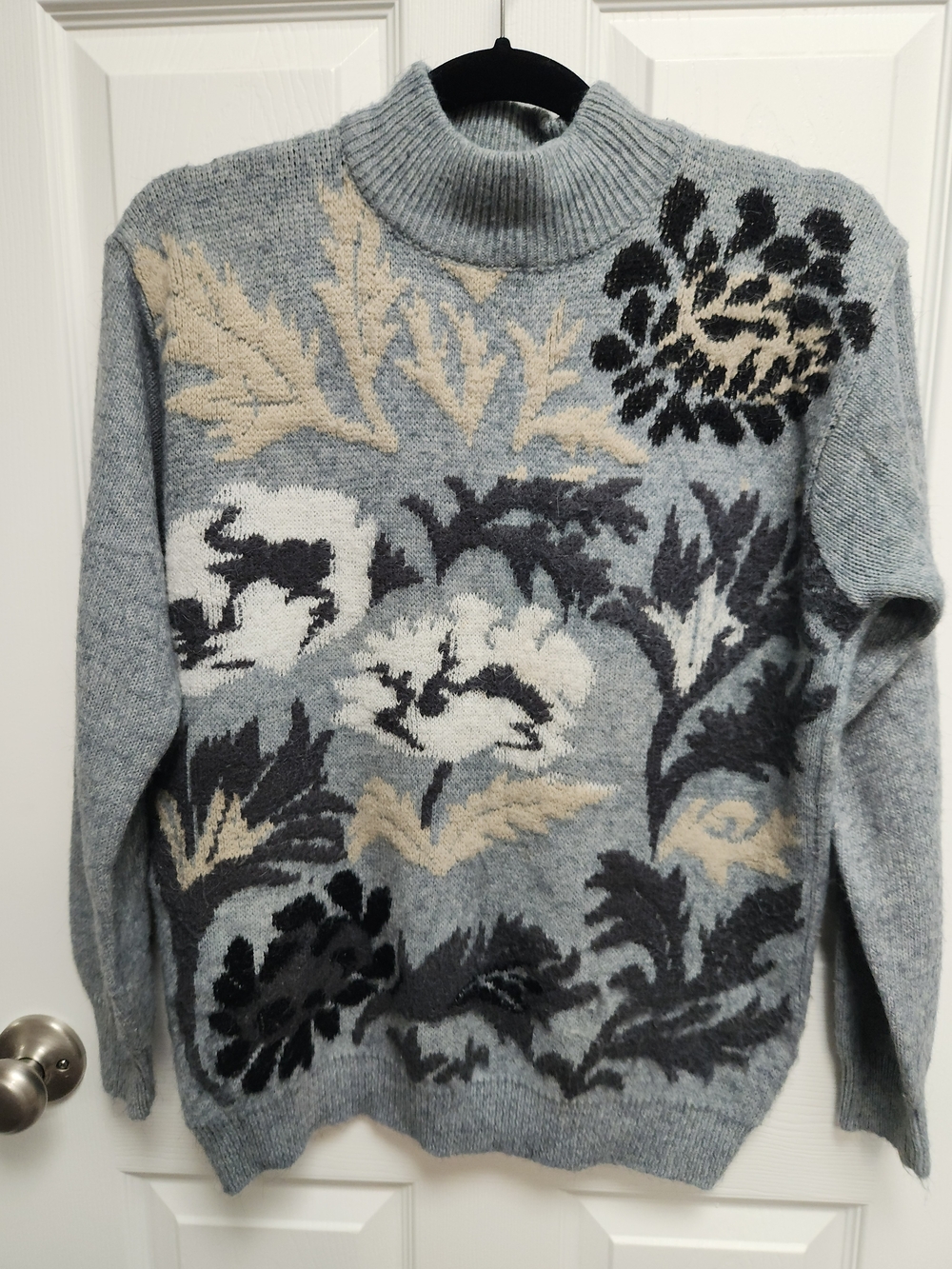 Alfred Dunner Light Blue Floral Turtleneck Sweater